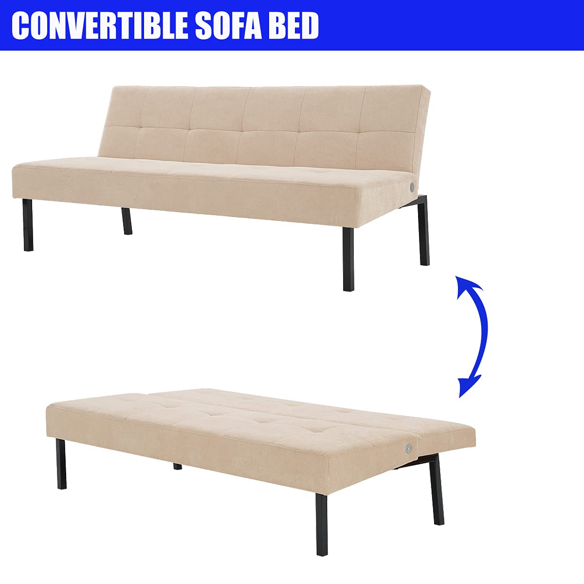 Panana Modern Convertible Futon Sofa Bed for Compact Small Space Living Room Apartment (Cream)