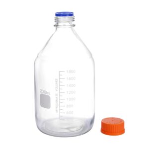 Pastein 1 Piece 2000 ml 2 Liter Graduated Round Reagent Media/Storage Glass Bottle With GL45 Orange Polypropylene Screw Cap