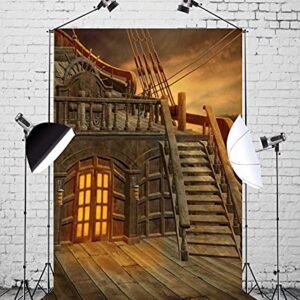 CORFOTO Fabric 3x5ft Sailing Backdrop Theme Photography Pirate Ship Deck Attic Stairs Background for Boy Girl Adult Portrait Photoshoot Birthday Party Bridal Shower Room Tapestry Pet Photo Booth