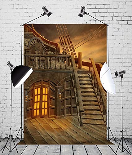 CORFOTO Fabric 3x5ft Sailing Backdrop Theme Photography Pirate Ship Deck Attic Stairs Background for Boy Girl Adult Portrait Photoshoot Birthday Party Bridal Shower Room Tapestry Pet Photo Booth