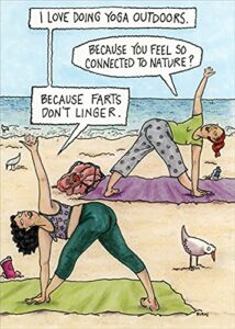 oatmeal studios doing yoga outdoors : women on beach humorous/funny birthday card