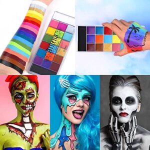 UCANBE Athena Face Body Paint Oil Palette + Translucent Setting Powder + 10PCS Brushes Set, Professional Non Toxic Face Painting Pallet Kit for Halloween SFX Cosplay Clown Makeup for Women Adults