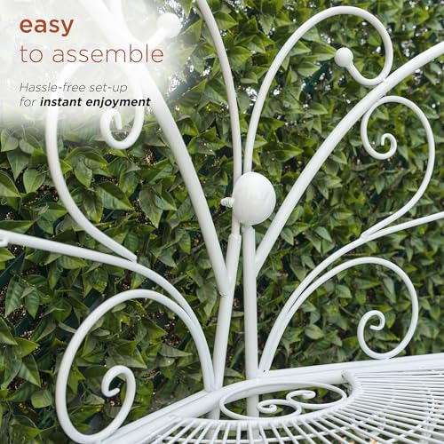 Alpine Corporation 62"L Indoor/Outdoor 2 Person Metal Butterfly Shaped Garden Bench, White