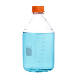 Pastein 1 Piece 2000 ml 2 Liter Graduated Round Reagent Media/Storage Glass Bottle With GL45 Orange Polypropylene Screw Cap