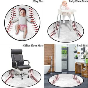 Round Area Rug, Baseball Sport Theme 3ft Diameter Non-Slip Circle Rugs Soft Throw Rugs Machine Washable Floor Carpet for Sofa Living Room Bedroom Nursery Kids Playroom Decor