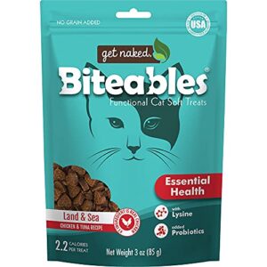 get naked biteables natural soft treats for cats, essential health, land & sea recipe, 3 oz, 1 pouch