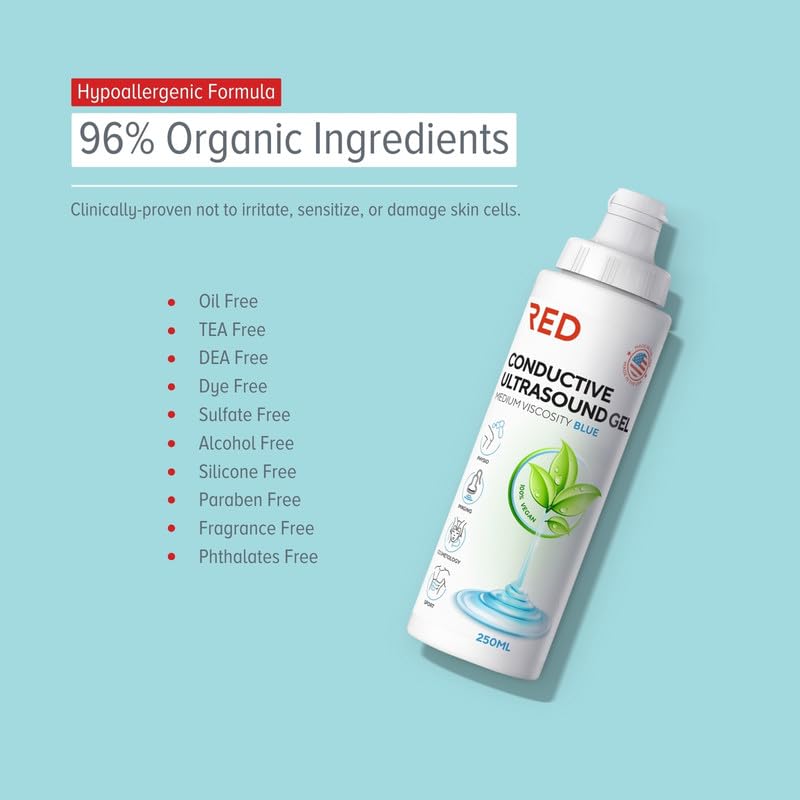 Conductive Ultrasound Gel for Imaging, Cavitation, TENS Units and Baby Dopplers, 2 x 8.45 fl oz - Non-Greasy, Unscented, Hypoallergenic - Medical Grade Therapy - 2 Bottles, 8.45 fl oz / 250mL