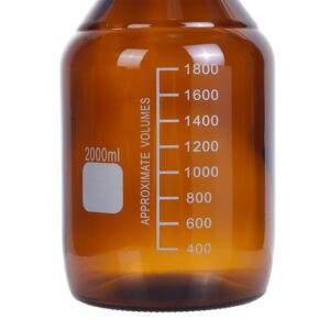 Moonetto One Piece 2 Liter Amber Borosilicate Glass Graduated Round 2000ml Lab Reagent Media/Storage Bottle With GL45 Orange Screw Cap