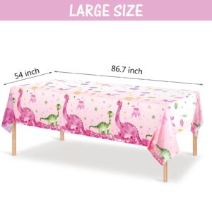 3 Pieces Dinosaur Party Tablecloths Pink Dinosaur Table Covers Plastic Disposable Dinosaur Printed Table Cloths Rectangular Dino Party Supplies for Kids Birthday Baby Shower Party, 54 x 86.7 Inches