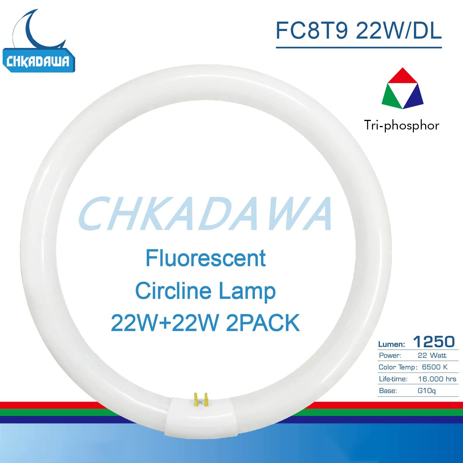 CHKADAWA Circular Bulb FC8T9/DL, 8 Inch T9 22W Circline Fluorescent Light Bulbs, Replacement Round Fluorescent Lamp Tube, Bright Daylight 6400K 1250 Lumens, G10q 4 Pin Base, 2 Pack