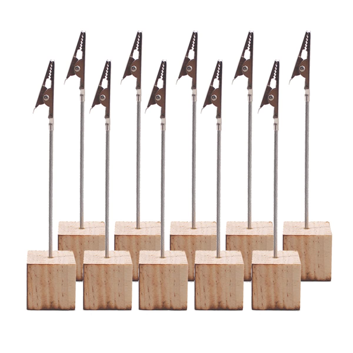 20 Pcs Rustic Wood Place Card Holders with Memo Clips and 30 Pcs Kraft Place Cards, Wooden Table Number Holder Stand Photo Picture Note Clip Holders for Wedding Party Name Sign - Cube Base