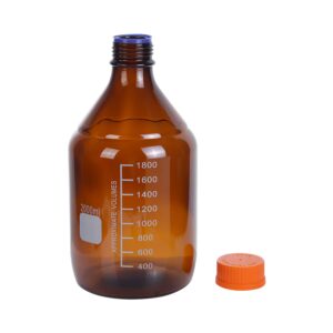 Moonetto One Piece 2 Liter Amber Borosilicate Glass Graduated Round 2000ml Lab Reagent Media/Storage Bottle With GL45 Orange Screw Cap