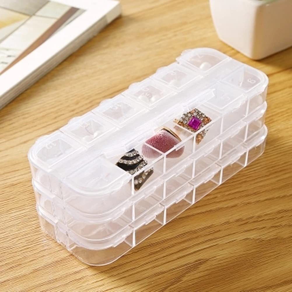 2 Pieces Plastic Jewelry Box Organizer 12 Grid Plastic Storage Box Nail Art Storage Box Jewelry Storage Box Rhinestone Organizer Container Case Plastic Bead Case Storage, Transparent