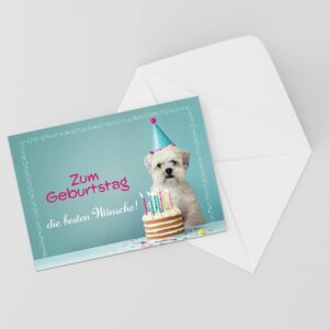 Burg Street Creations German Birthday Card - Zum Geburtstag die besten Wünsche (Dog with Birthday Cake)