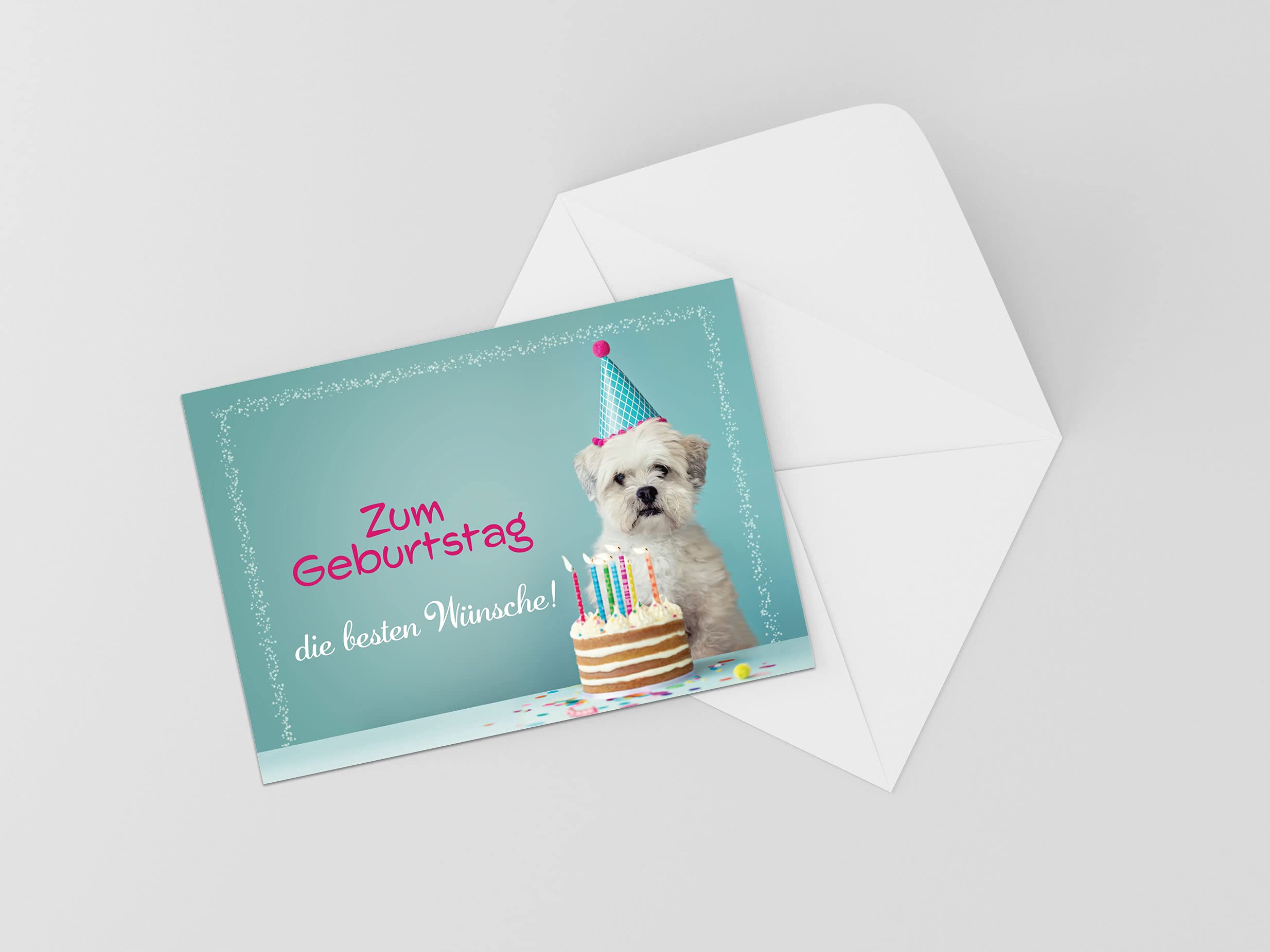 Burg Street Creations German Birthday Card - Zum Geburtstag die besten Wünsche (Dog with Birthday Cake)