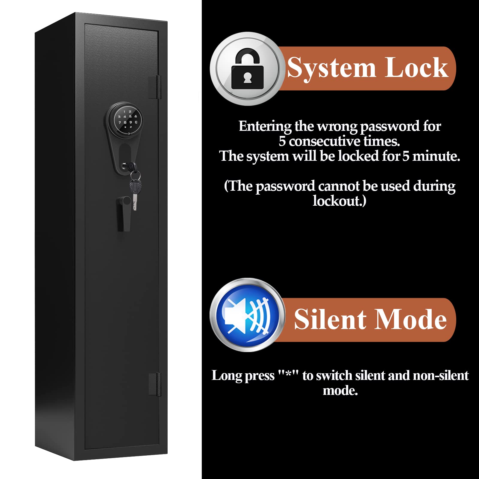 KAER 3-5 Gun Safe,Gun Safes for Home Rifle and Pistols,Rifle Safe,Gun Cabinet,Gun Safes for Rifles and Shotguns,Gun Safe Rifle with Removable Shelf,Assembled(Keypad Lock 55.12'' x 12.6" x 9.84'')