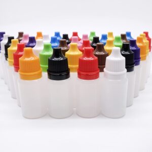 XXUOD 50 PCS 10ml Plastic Squeezable Eye Liquid Dropper Bottles with Childproof Cap