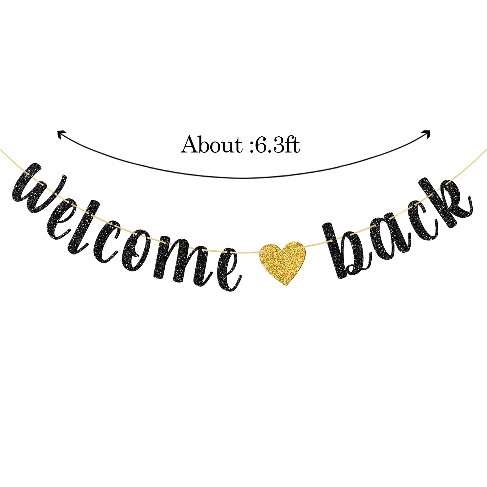 Welcome Back Banner, Returning Home Party Supplies, Happy Retirement Sign, Welcome Home Theme, Back to School Party Decorations Black Glitter