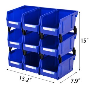 AERCANA Stackable storage bins Wall Mounted Hanging Bins Parts Storage Organizer Garage Storage Bins for hardware(Blue,pack of 9)