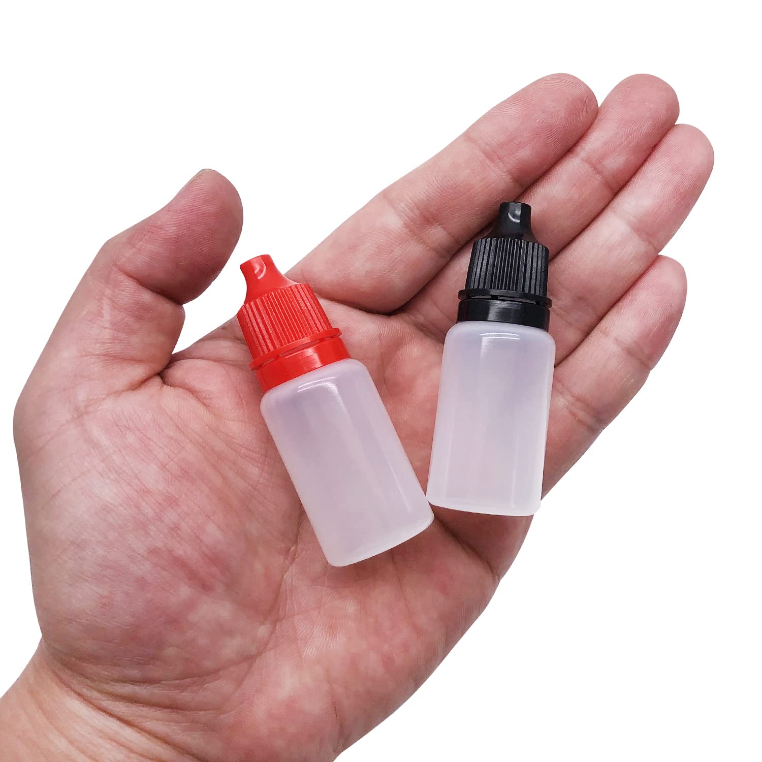 XXUOD 50 PCS 10ml Plastic Squeezable Eye Liquid Dropper Bottles with Childproof Cap