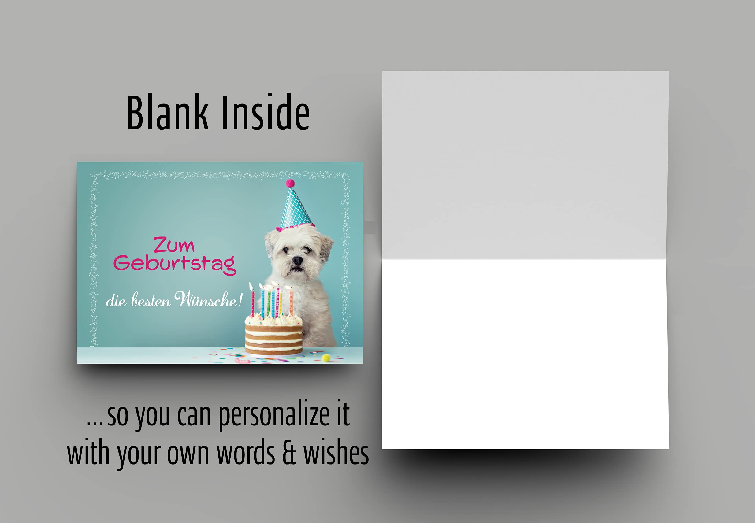 Burg Street Creations German Birthday Card - Zum Geburtstag die besten Wünsche (Dog with Birthday Cake)