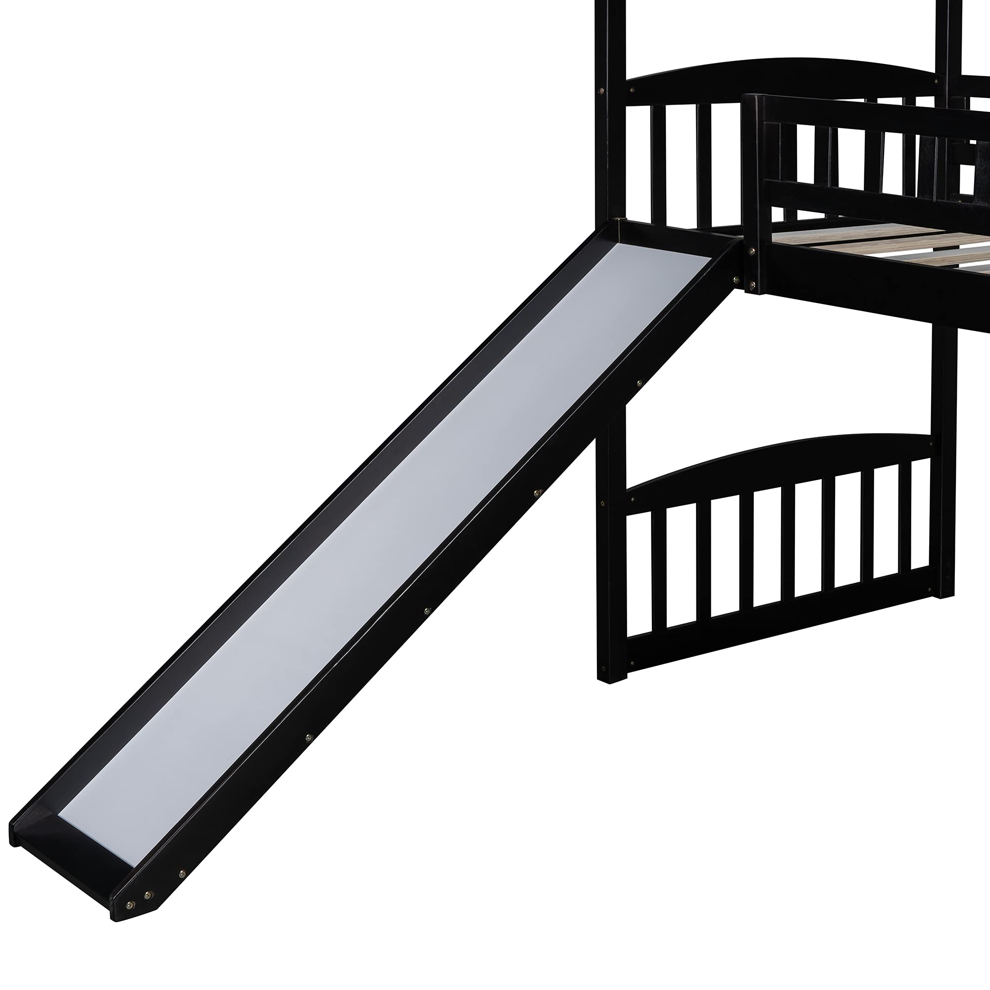 Harper & Bright Designs Twin Loft Bed with Slide and Ladder, House Loft Beds with Roof and Guardrail for Kids, Toddlers, Teens (Twin Size, Espresso)