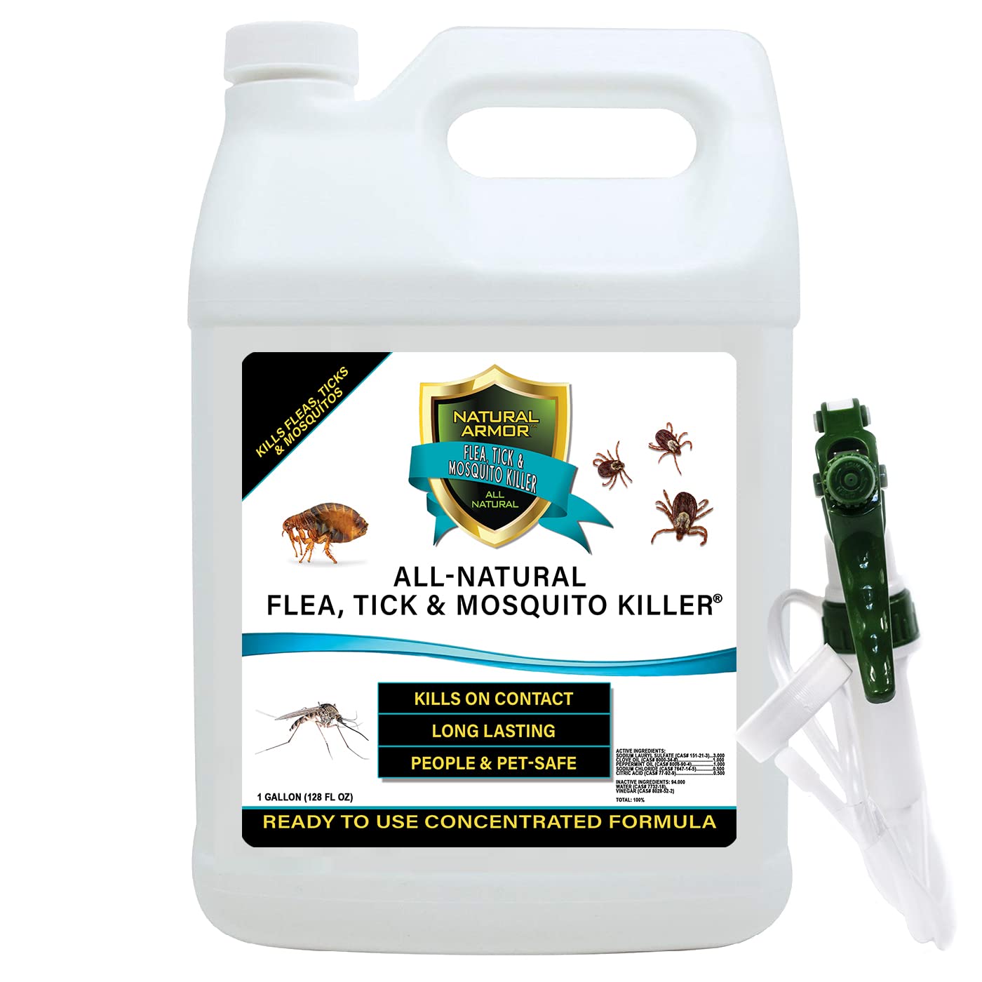 All-Natural Flea, Tick & Mosquito Killer - Powerful Non-Toxic Formulation Safe for Children, Pets & Environment for Indoor & Outdoor Use. 128 Oz Gallon, Ready to Use with Heavy-Duty Trigger Sprayer