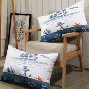 Suncloris Nautical Sailboat Comforter Set for Kids and Adults, Queen Size Anchor Rudder Themed Bedding Comforter with 2 Coastal Ocean Plant Patterned Pillowcases - 90"x90" (Queen, Dark Blue)