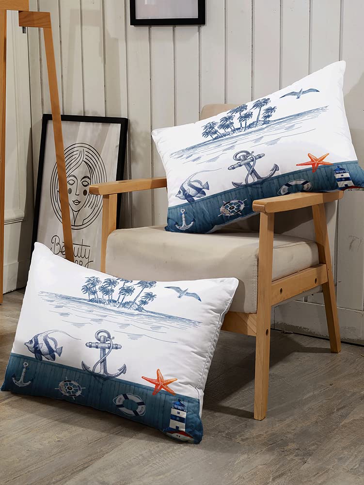 Suncloris Nautical Sailboat Comforter Set for Kids and Adults, Queen Size Anchor Rudder Themed Bedding Comforter with 2 Coastal Ocean Plant Patterned Pillowcases - 90"x90" (Queen, Dark Blue)