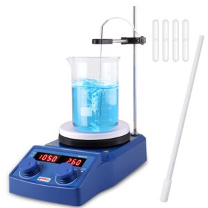 four e's scientific 280℃/536°f 5 inch digital hotplate magnetic stirrer hot plate ceramic coated | 100-1500rpm | 5l | 110v support stand stir bar retriever temp probe sensor stir bars included