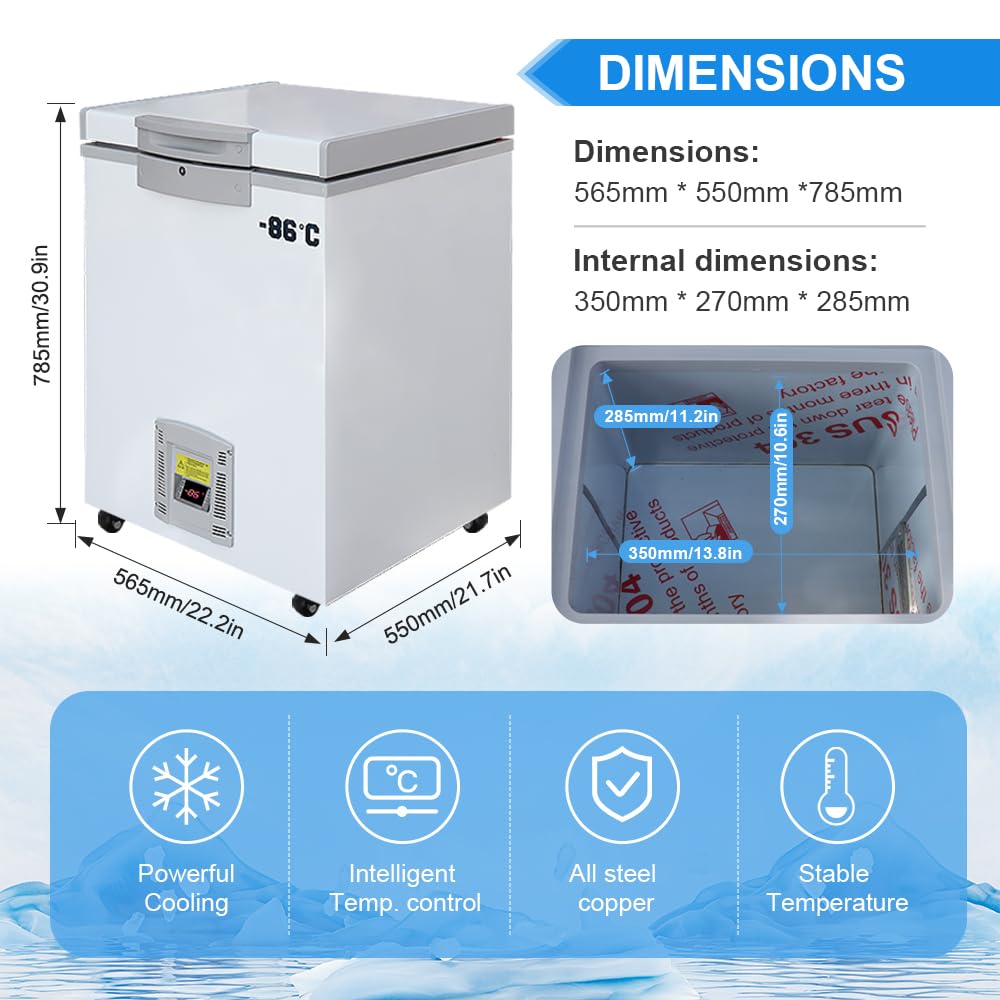 HNZXIB -86° Ultra Low Temperature Freezer Lab 28L,Lab Freezer for Laboratory Sample Storage,Ultra Low Temp Freezer,Ultra Low Temperature Freezer Lab Freezers Low Temperature Freezer Lab Refrigerators