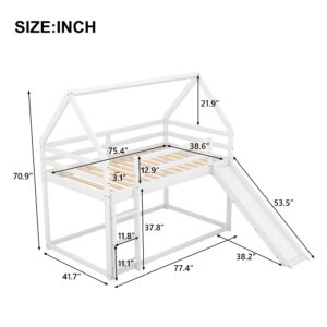 Harper & Bright Designs Twin Over Twin Low Bunk Bed with Slide, Solid Wood House Bunk Bed for Kids Girls Boys (White)