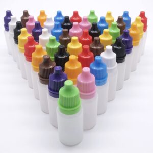 XXUOD 50 PCS 10ml Plastic Squeezable Eye Liquid Dropper Bottles with Childproof Cap