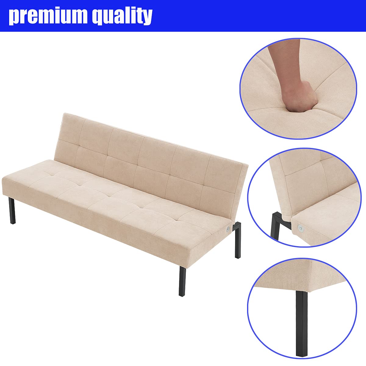 Panana Modern Convertible Futon Sofa Bed for Compact Small Space Living Room Apartment (Cream)