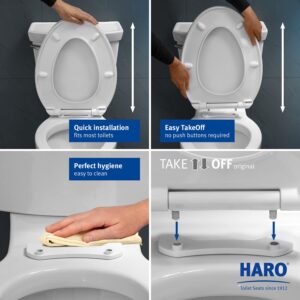 HARO | ELONGATED Toilet Seat | Slow-Close-Seat | Heavy-Duty up to 550 lbs, Quick-Release & Easy Clean, Fast-Fix-Hinge, No-Slip Bumpers | Premium-Duroplast > Scratch Resistant | 18.5" x 14.5" x 2.32"