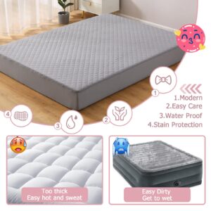 Bedecor Queen Air Mattress Pad Waterproof Mattress Topper Quilted, Air Bed Mattress Protector Heavy Absorbent Grey Breathable & Noiseless Mattress Cover Fitted Style Deep Pocket Up to 18"