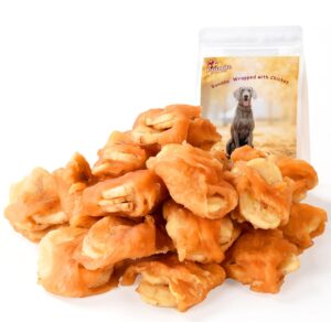 pawmate chicken wrapped banana slices dog treats small dogs, healthy rawhide-free low fat soft training snacks chews with taurine