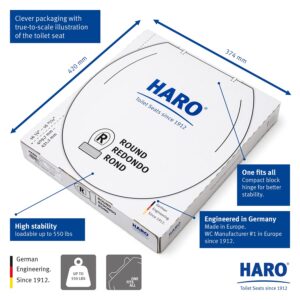 HARO | ROUND Toilet Seat | Heavy-Duty up to 550 lbs Capacity | Slow-Close-Seat | Quick-Release & Easy Clean, Fast-Fix-Hinge, No-Slip Bumpers, White | Advanced (PP) | 16.5" x 14.5" x 2.32"