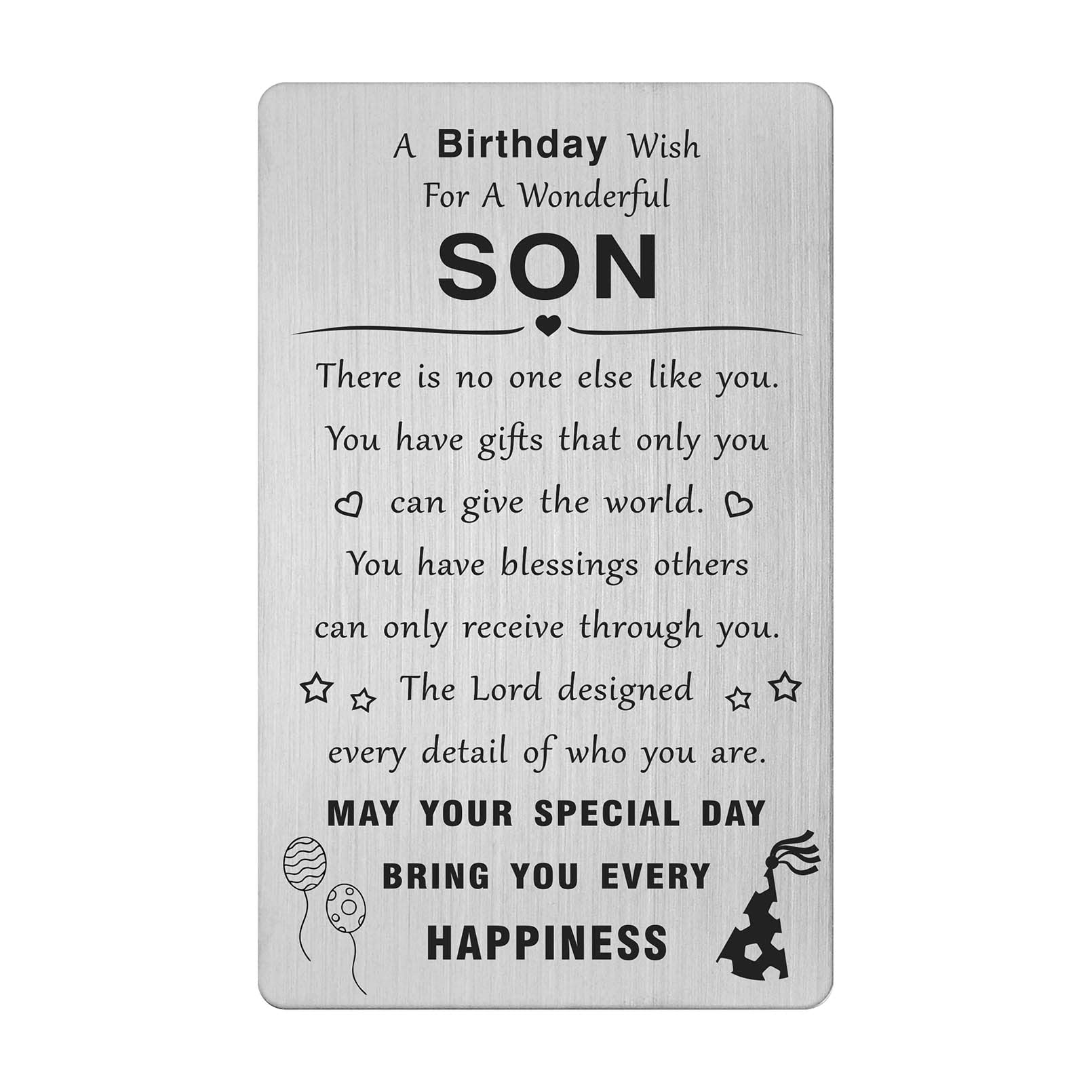 ABNTY Son Birthday Card, Birthday Gift for Son, Special Birthday Greeting Card Metal Engraved