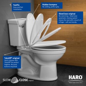 HARO | ELONGATED Toilet Seat | Slow-Close-Seat | Heavy-Duty up to 550 lbs, Quick-Release & Easy Clean, Fast-Fix-Hinge, No-Slip Bumpers | Premium-Duroplast > Scratch Resistant | 18.5" x 14.5" x 2.32"