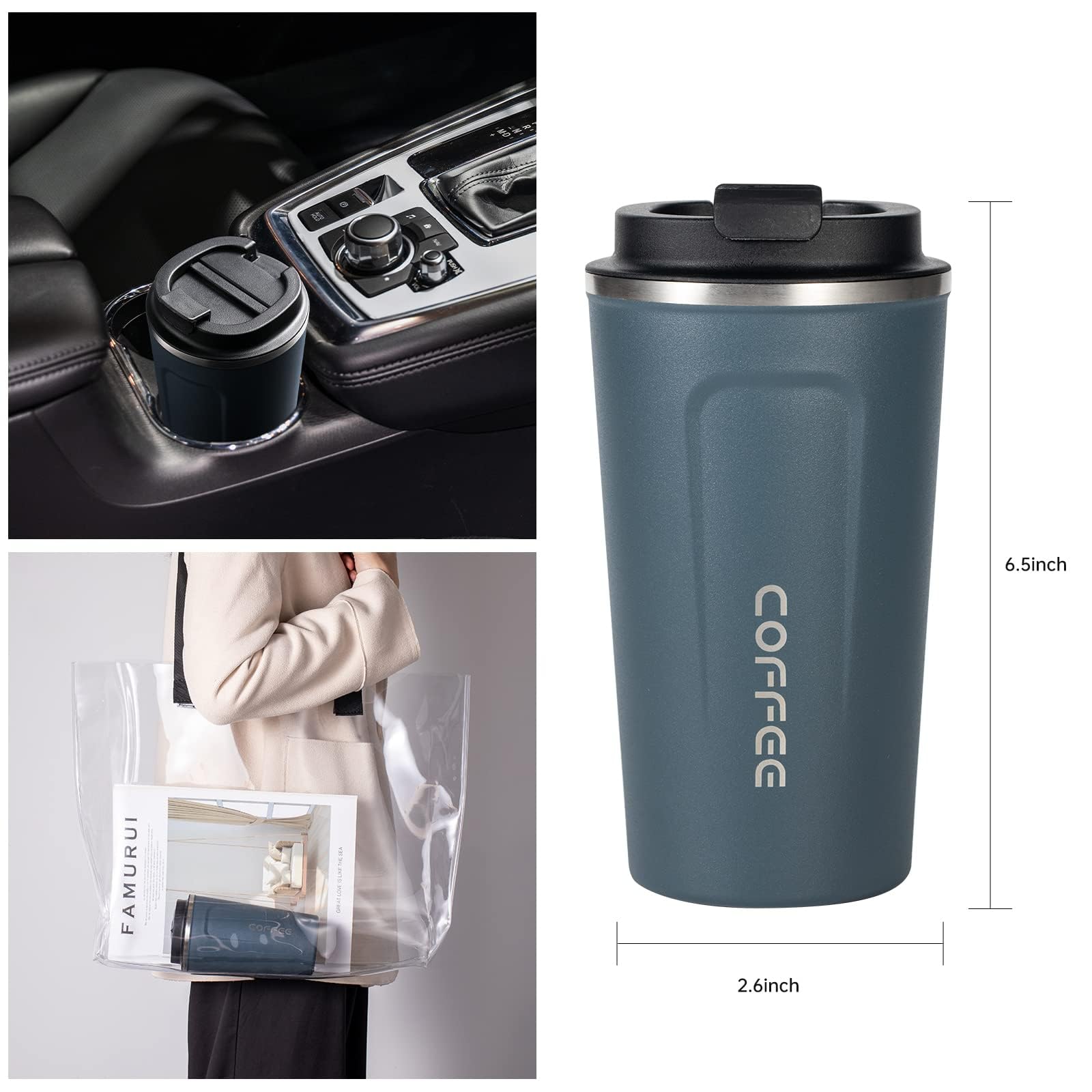 Travel Coffee Mug, 17oz Insulated Tumbler with Lid Spill Proof, Leakproof Stainless Steel Vacuum Cups for Iced / Hot Coffee Gift for Mothers & Fathers