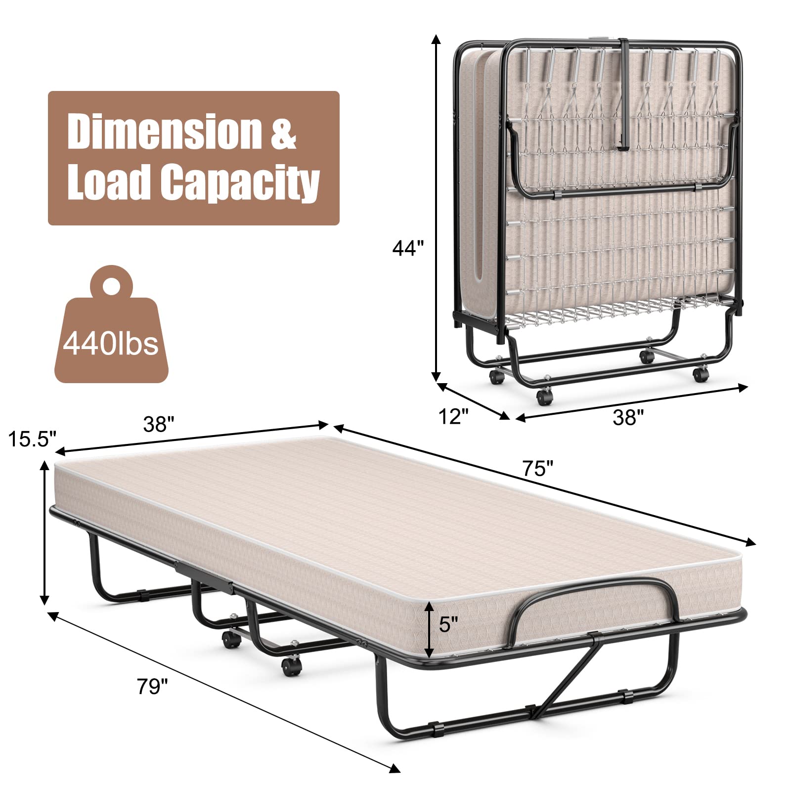 Giantex Folding Bed with 4" Mattress, Twin, Beige