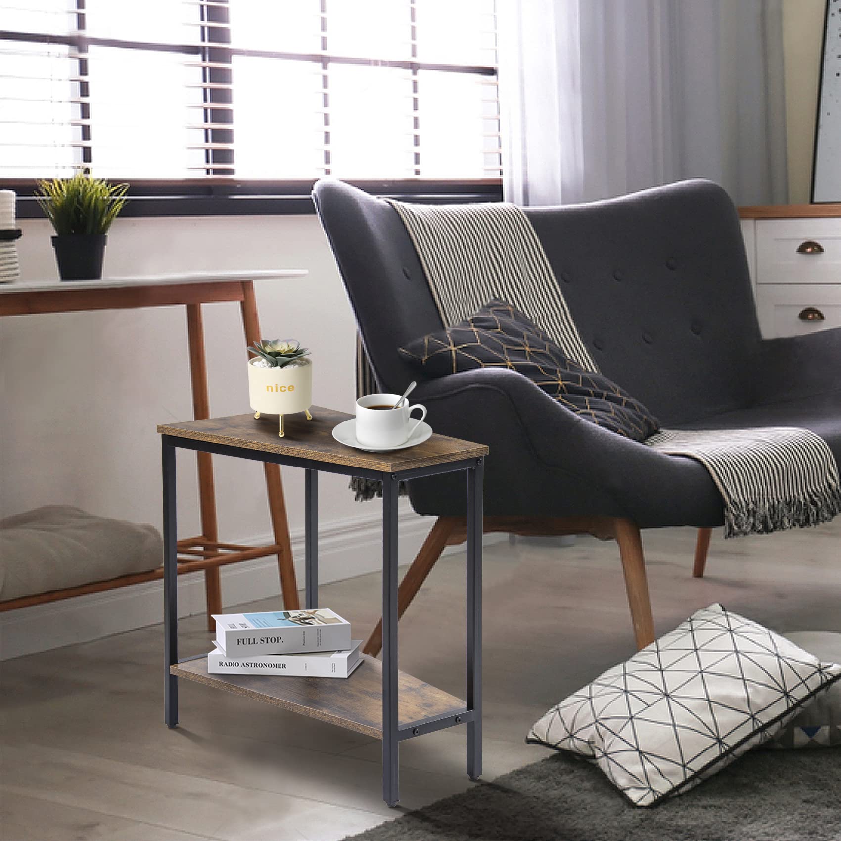 Wedge End Table - Narrow Triangle End Table - Recliner Table with Storage - Corner Tables for Living Room - Chair Side Tables for Small Spaces - Rectangle Magazine Rack Table - Tall Slim Side Table