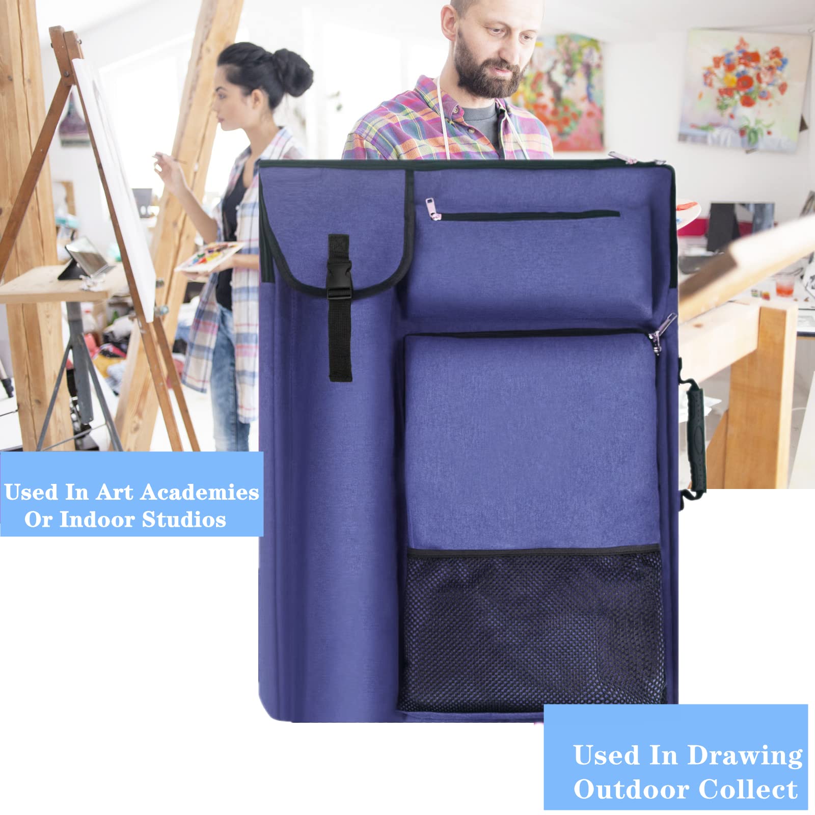 TreochtFUN Art Portfolio Case 18 x 24,Portfolio Bag For Artwork/Board/project/drawing,Artist Backpack(Navy Blue).