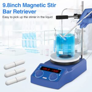 FOUR E'S SCIENTIFIC 280℃/536°F 5 inch Digital Hotplate Magnetic Stirrer Hot Plate Ceramic Coated | 100-1500rpm | 5L | 110V Support Stand Stir Bar Retriever Temp Probe Sensor Stir Bars Included