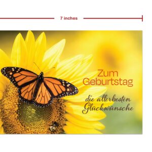 Burg Street Creations German Birthday Card - Zum Geburtstag die Allerbesten Gluckwunsche (Monarch Butterfly on a Sunflower)