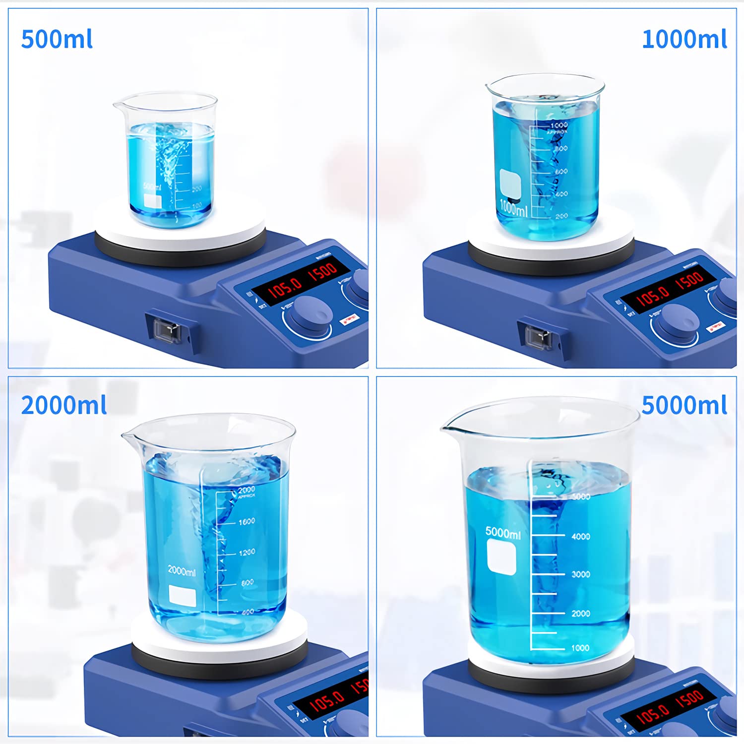 FOUR E'S SCIENTIFIC 280℃/536°F 5 inch Digital Hotplate Magnetic Stirrer Hot Plate Ceramic Coated | 100-1500rpm | 5L | 110V Support Stand Stir Bar Retriever Temp Probe Sensor Stir Bars Included