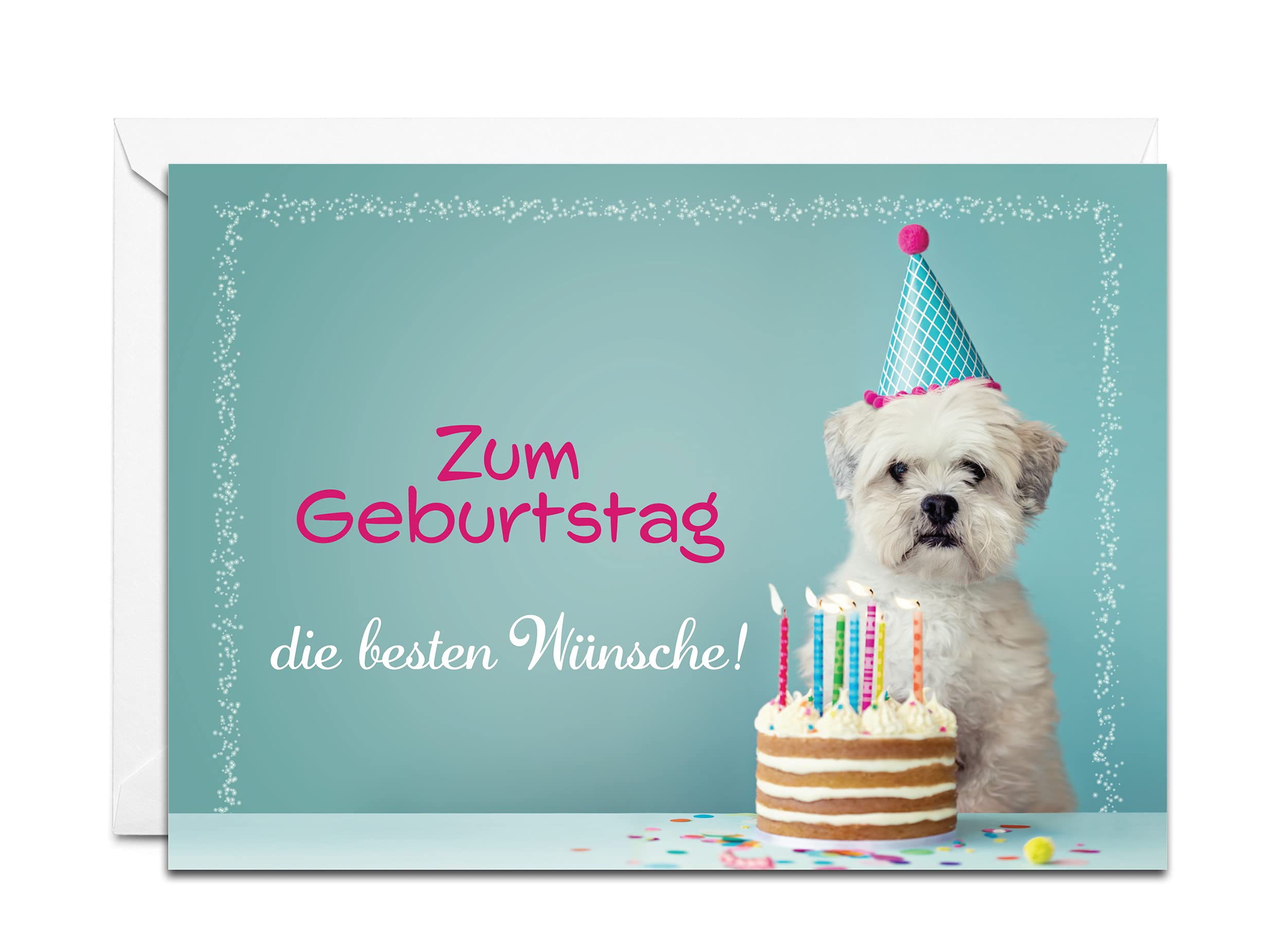 Burg Street Creations German Birthday Card - Zum Geburtstag die besten Wünsche (Dog with Birthday Cake)