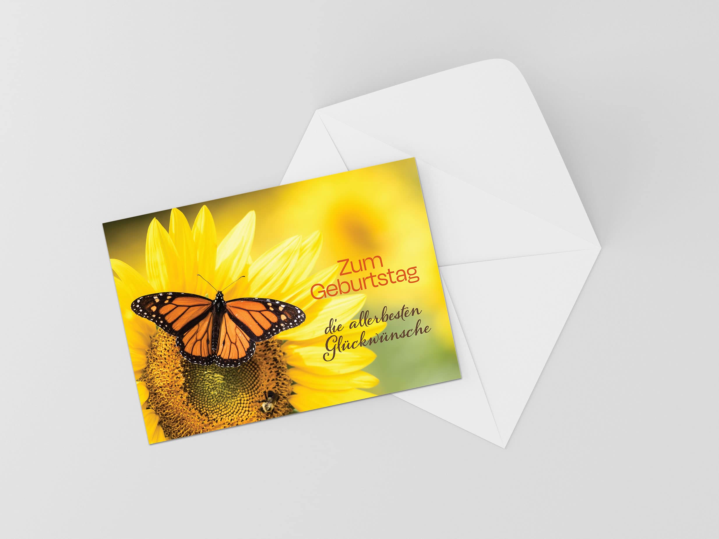 Burg Street Creations German Birthday Card - Zum Geburtstag die Allerbesten Gluckwunsche (Monarch Butterfly on a Sunflower)