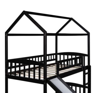 Harper & Bright Designs Twin Loft Bed with Slide and Ladder, House Loft Beds with Roof and Guardrail for Kids, Toddlers, Teens (Twin Size, Espresso)